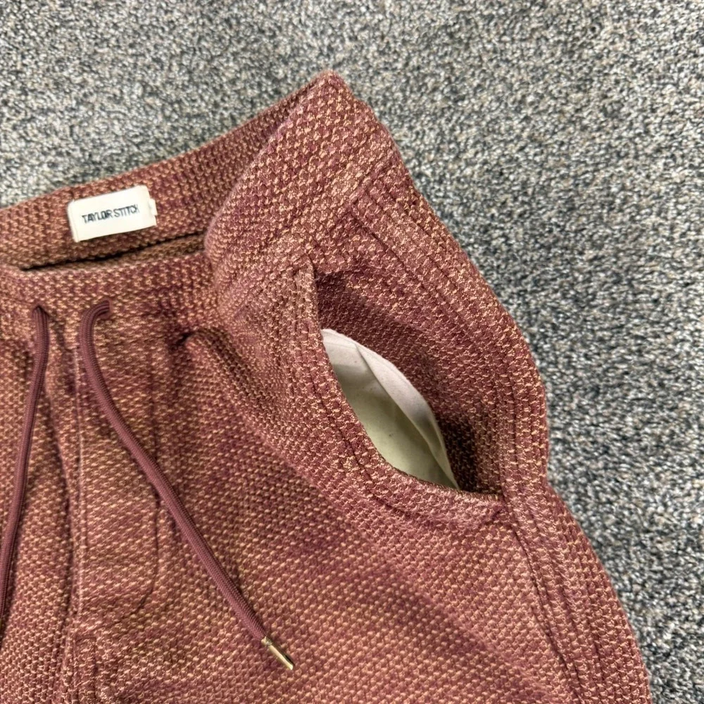 Taylor Stitch Apres Pant Men Medium Burgundy Rust Waffle Weave Drawstring Jogger